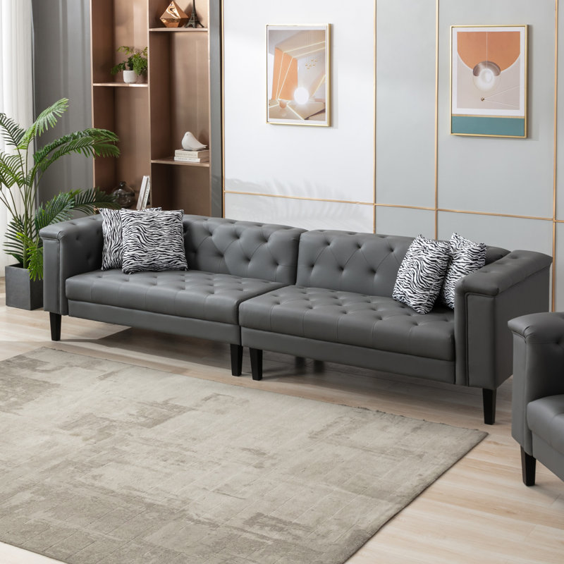 Wayfair grey leather sofa sales